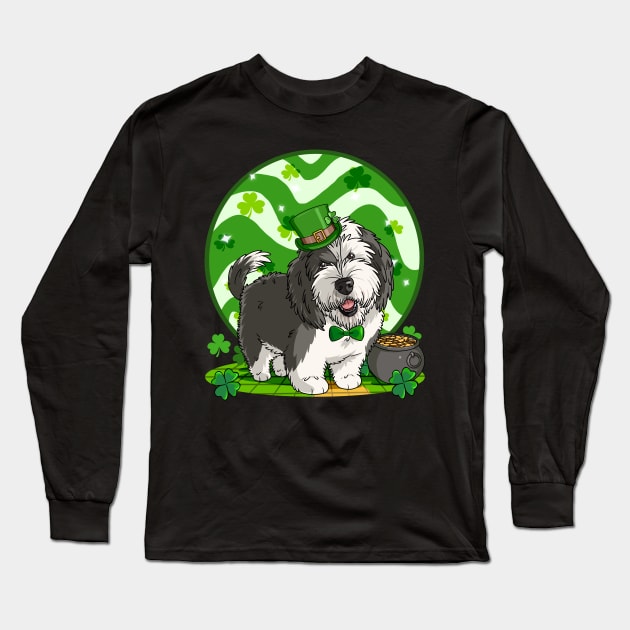 Sheepadoodle Leprechaun St Patricks Day Irish Dog Long Sleeve T-Shirt by Noseking